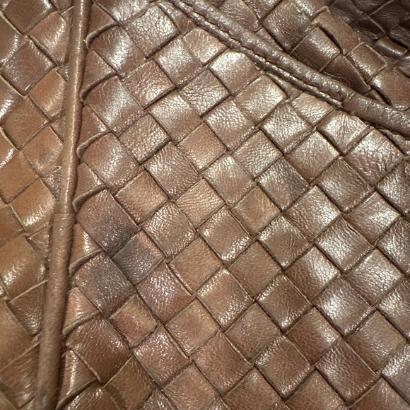 VINTAGE 👜COSCI WOVEN BROWN LEATHER SHOULDER BAG WITH GOLD HARDWARE & POCKETS - Picture 10 of 10